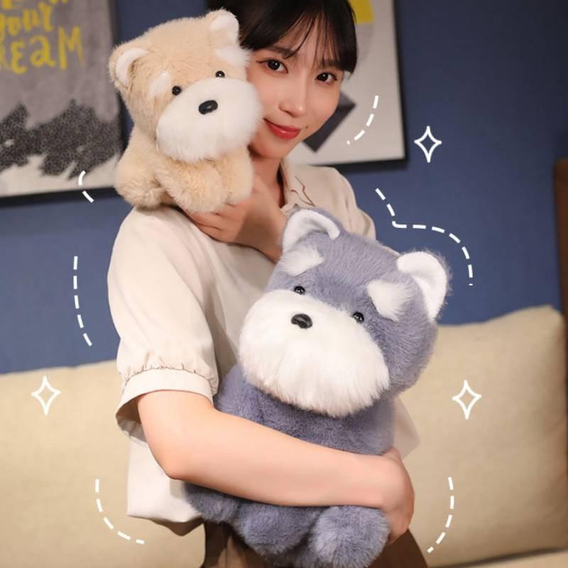 Plush Puppy Schnauzer Simulation Animals Doll Birthday Gift Bedroom Toy Pillow