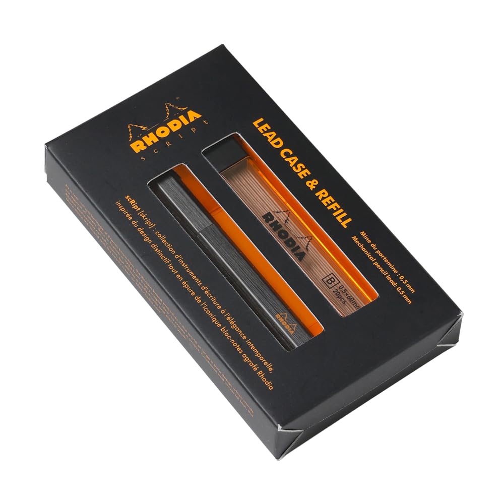 Rhodia Mechanical Pencil Script Lead Case and Refill Aluminum Body with Anodized Black RHODIA Cf9358 Set, 0.5mm, Finish,