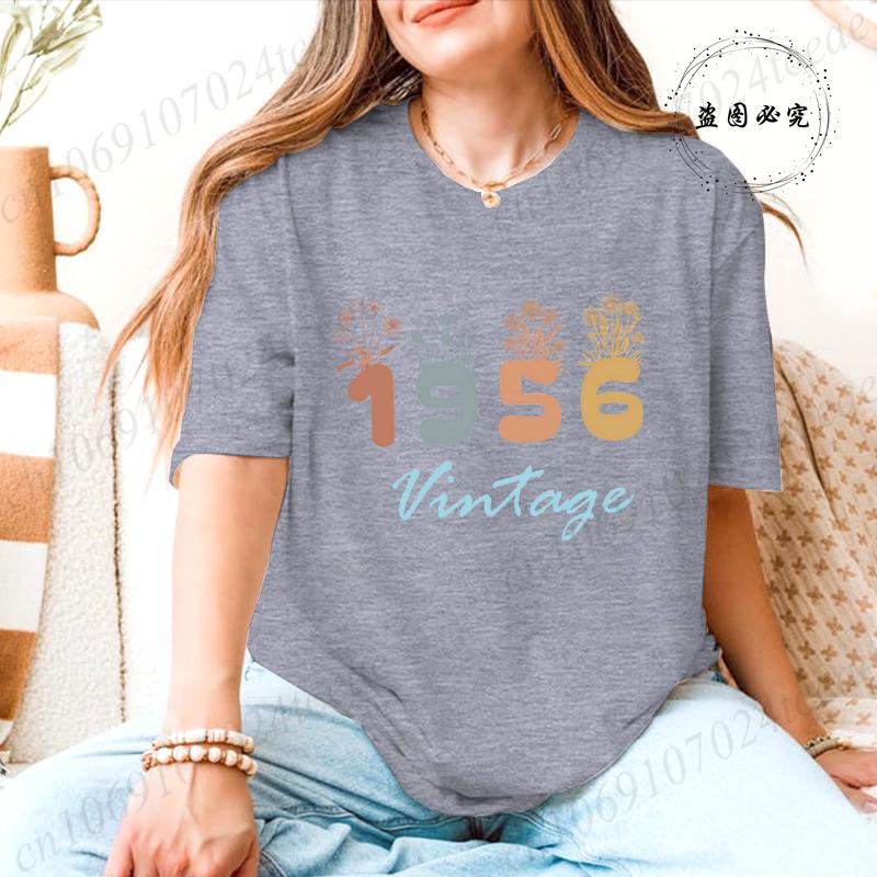 1956 Flower Vintage Tee Unisex Retro Graphic Shirt Short Sleeve Women's Casual T-Shirts Clothing Birthday Gift for Him & Her