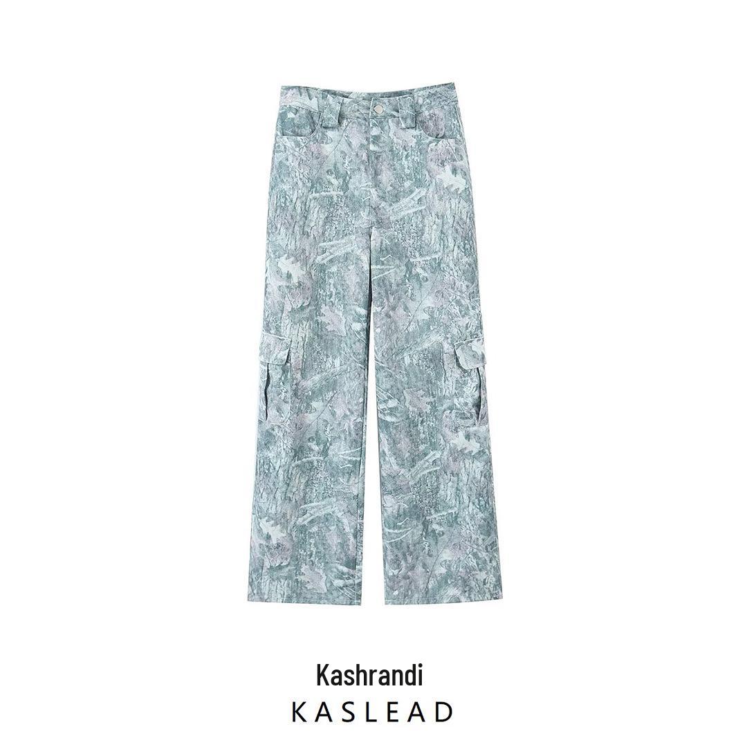 

2025 Spring Women s European & American Style Low-Rise Denim Print Pocket Workwear Pants. Small синій