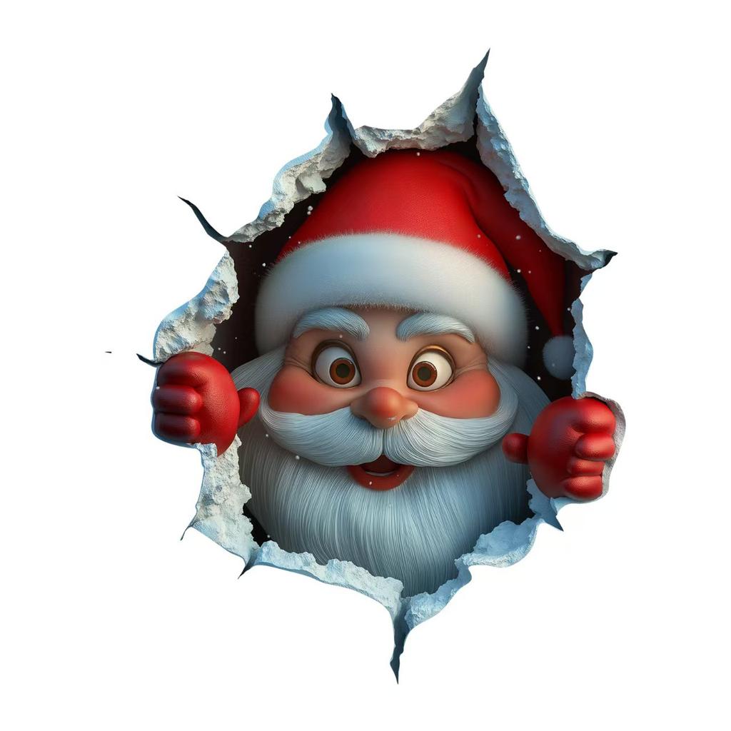 Christmas Wall Stickers Removable Santa Claus Breaking Through Wall 3D Creative Art Decor For Xmas Holiday Party Supplies