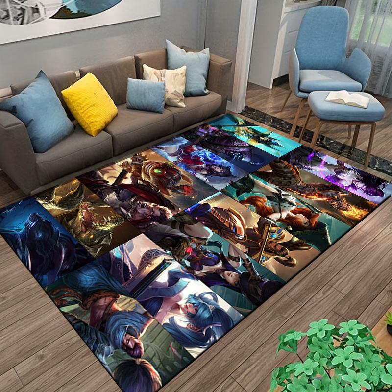 League of Legends Faction Character Print Flannel Rug, Non-Slip, Suitable for Bedroom, Living Room, Children's Room Decoration