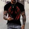 Summer Round Neck 3D Wing Pattern Print Top Fashionable Casual Short Sleeved Men's T-shirts