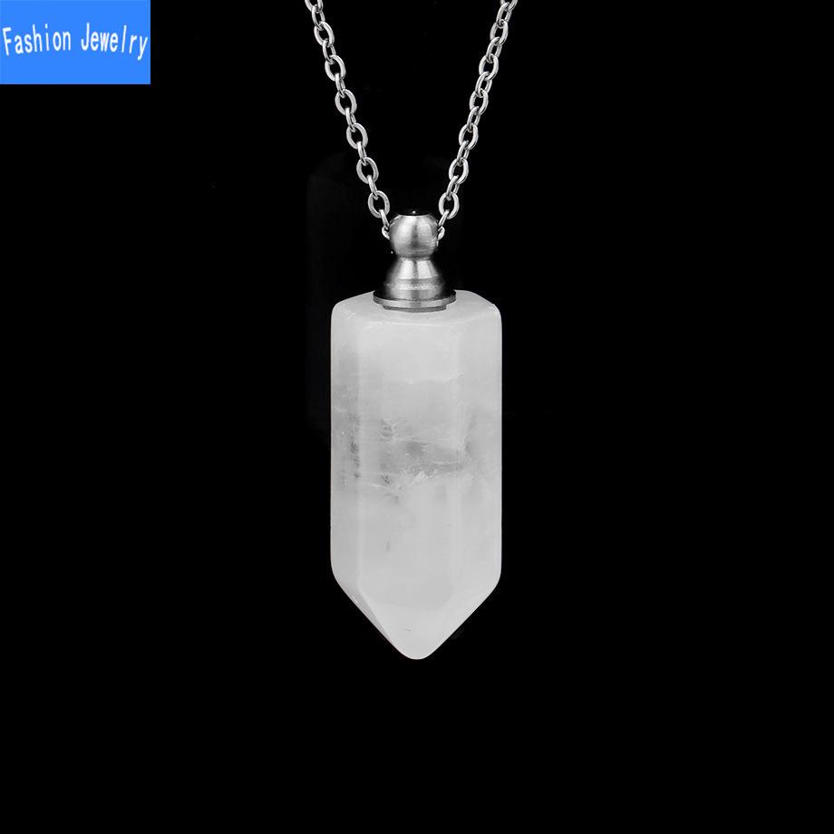 Natürlicher Kristall Sechseck Säule Aromatherapie Ätherisches Öl Flasche Anhänger Personalisierte Mode Parfüm Flasche Halskette Halskette