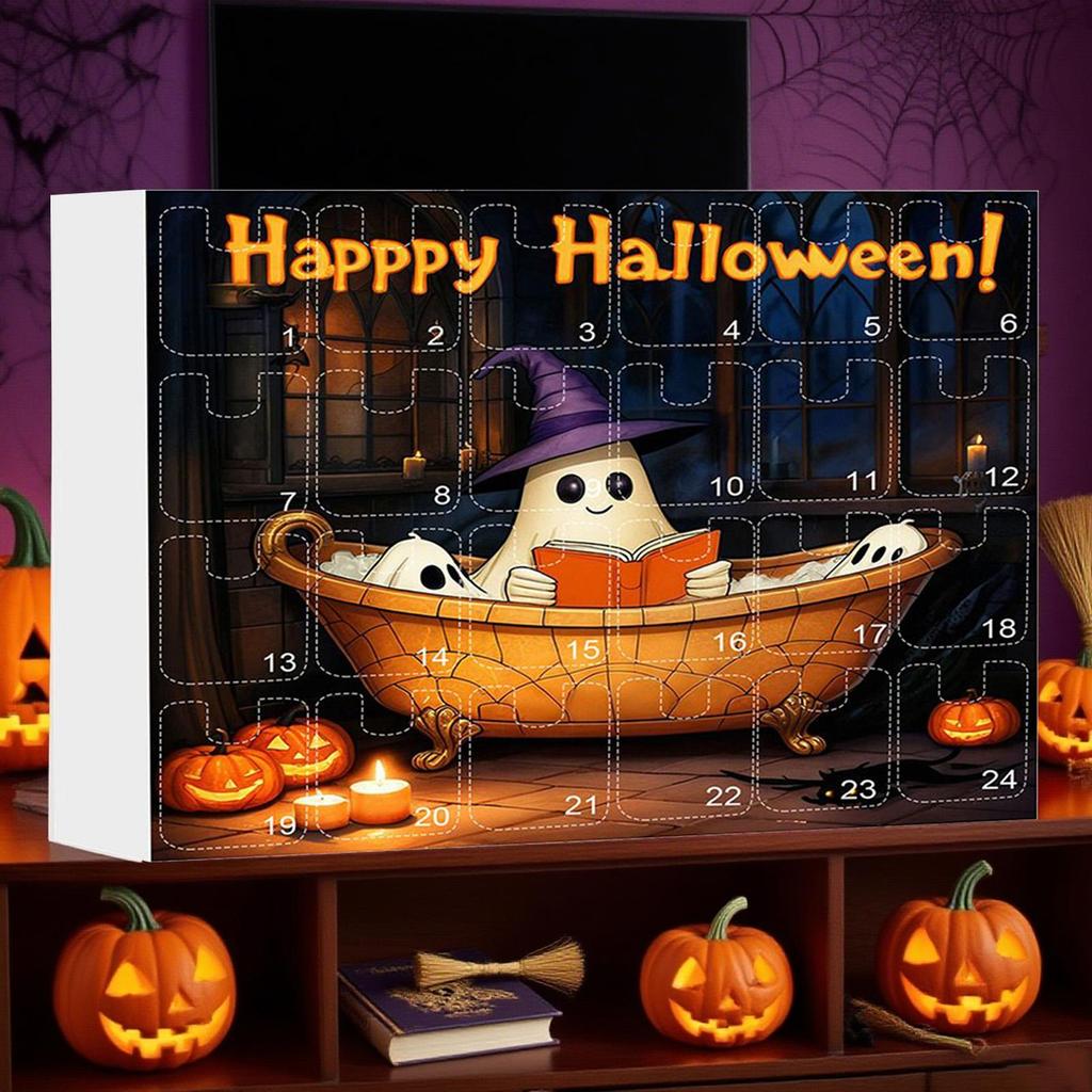 Halloween Countdown 24 Days Countdown Calendar With 2D Keychains Ghost Reading Book Decorations For Pencil Case Backpack
