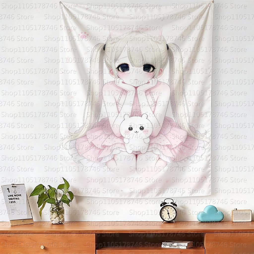 Kawaiiii Cartoonstyle Anime Girl Worthy Hanging Cloth Cute and Girl Background Cloth for Bedroom and Dormitory Room Decoration