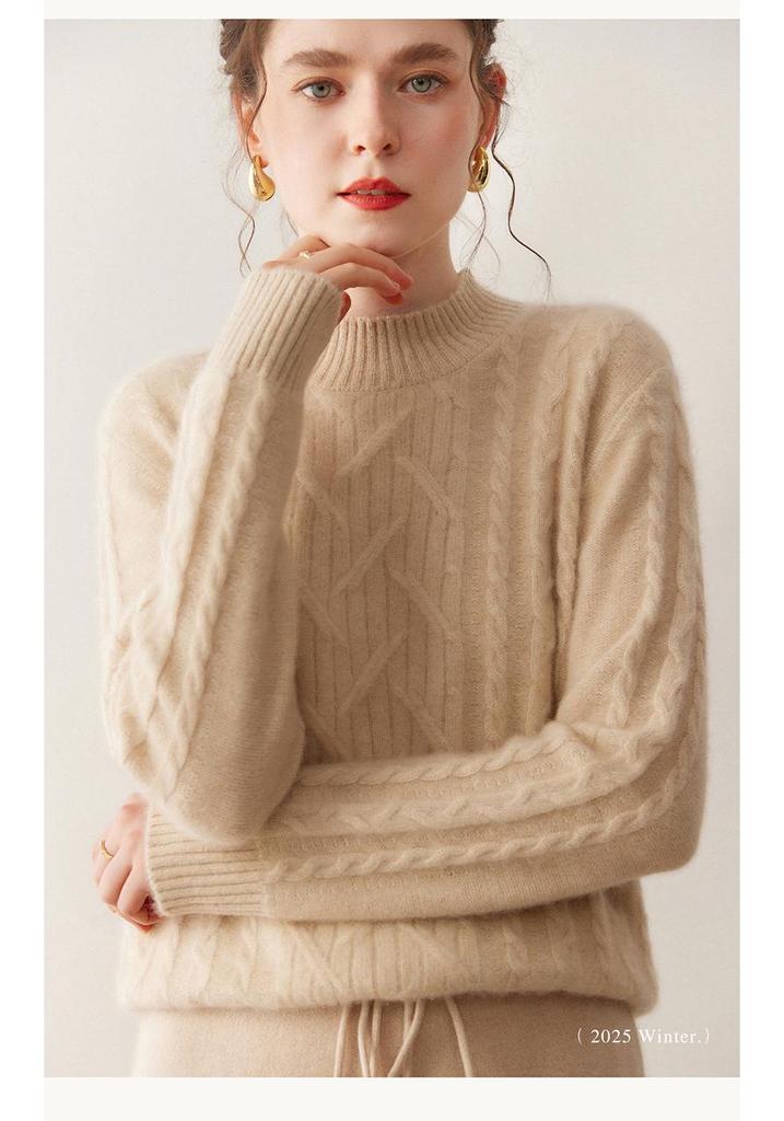 Lekasha Women's Cashmere Half-High Collar Knit Sweater - Autumn/Winter Thickened Short Base Layer