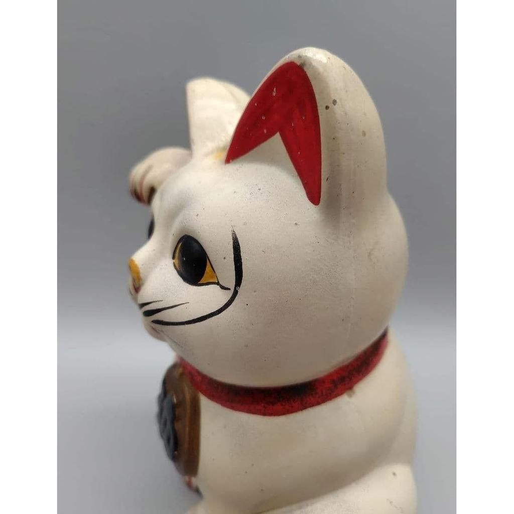 Used Vintage Maneki-neko (beckoning cat) piggy bank, approx. 21.5cm tall, early Showa period, for luck and fortune, money-attracting lucky charm.
