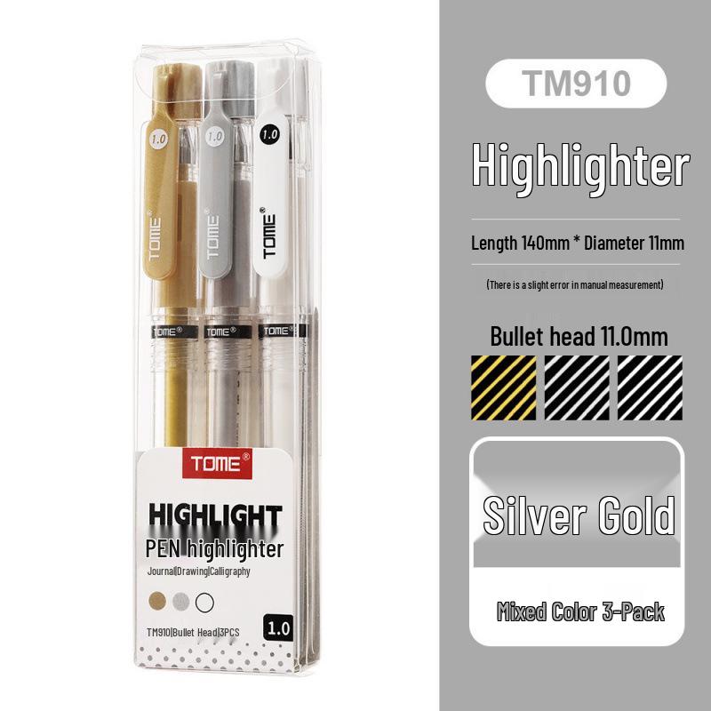 

TOME Highlighter TM910: Waterproof, Lightfast White Marker in Gold, Silver, and White - 1.0mm for Art and Drawing. Others