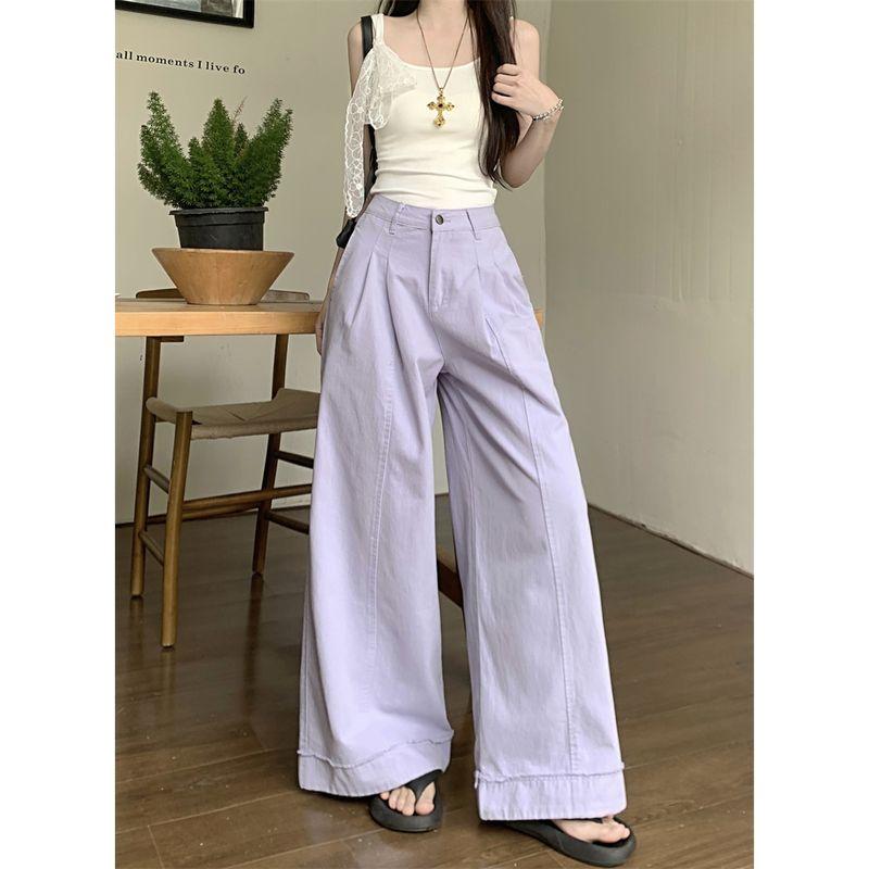 

Korean Style Purple High Waist Casual Pants Women s Summer Small Loose Niche Style Chic Straight-leg Loose Pants Mop Pants Purple pants 155-165 XL
