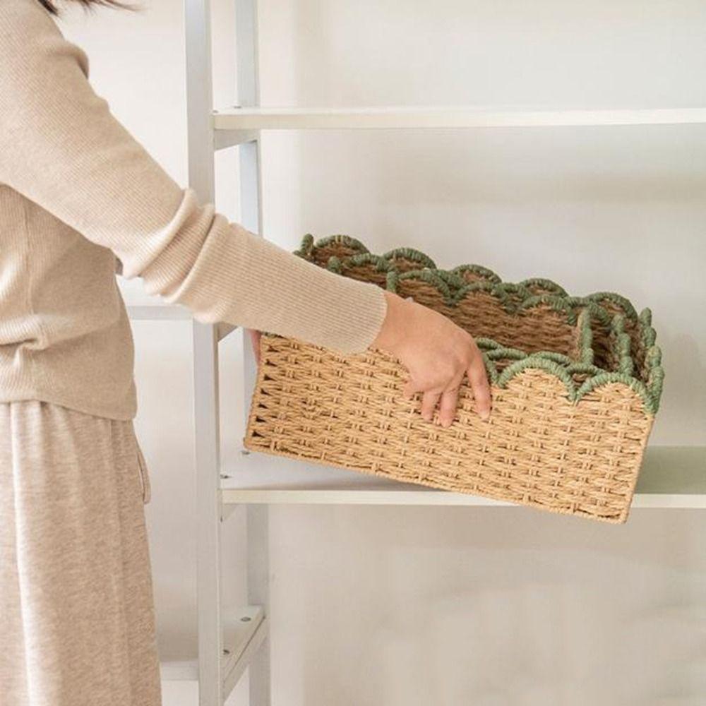 Rectangular Imitation Rattan Storage Basket Large Capacity Cosmetic Storage Box  for Living Room