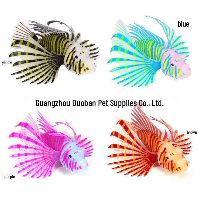 Luminous Silicone Lionfish Aquarium Decorations Brown Big Wing Fish