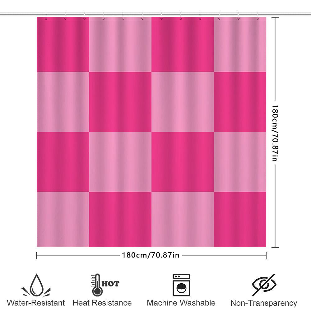 Modern Bathroom Decor: Beautiful Pink Checkered Shower Curtain Set for Bathtub Area Perfect Home Decoration Item (Set Includes 1