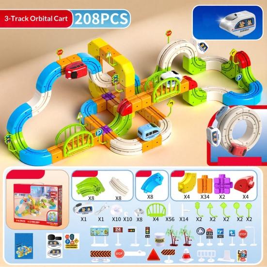 1 Set Çocuk Elektrikli Raylı Tren Oyuncak DIY Tren Yapı Bloğu Ray Yapım Kiti Küçük Çocuklar Erkek Kızlar Elektrikli Tren Ray Montaj Oyuncak