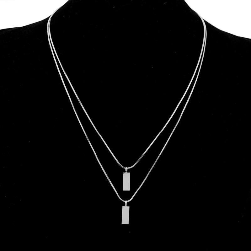 Unisex Exquisite Titanium Steel Small Silver Brick Pendant Clavicle Chain Necklace