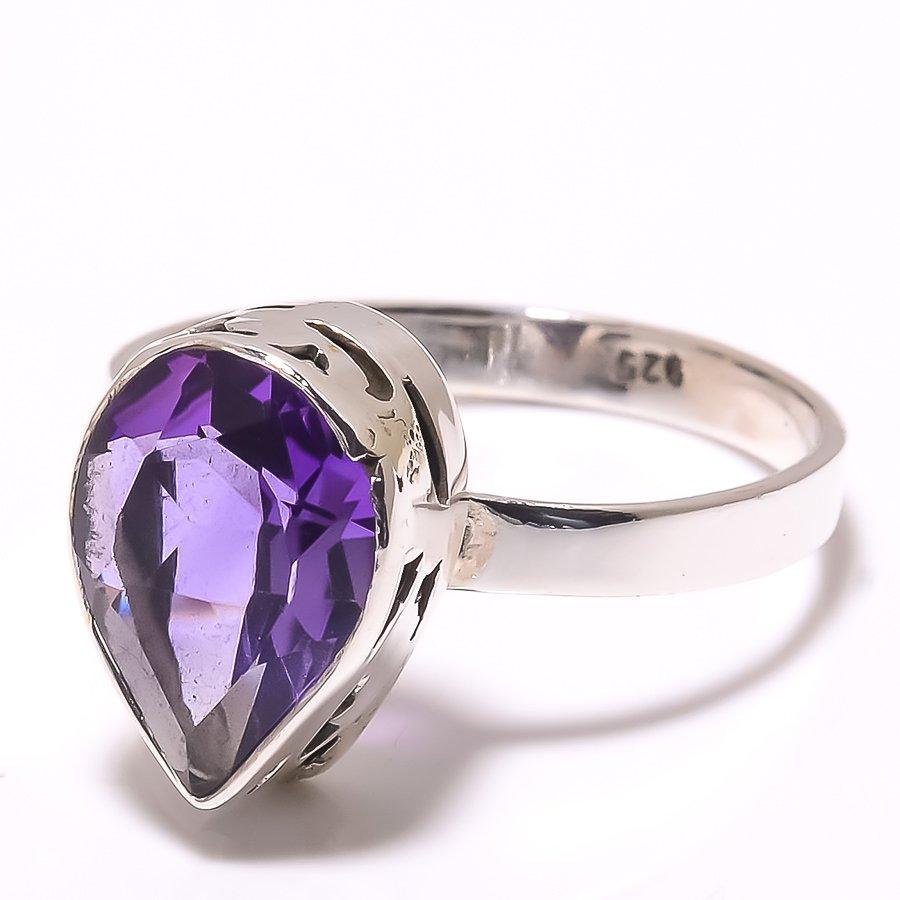 Natural Amethyst Gemstone Handmade 925 Solid Sterling Silver Gift Ring S.8 L9v52