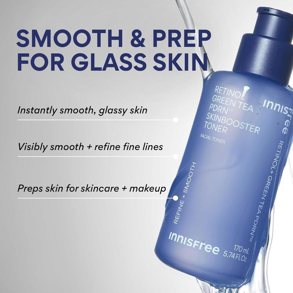 Innisfree Retinol Green Tea PDRN Skin Booster Toner Smooth Texture Radiant Glow 170ml