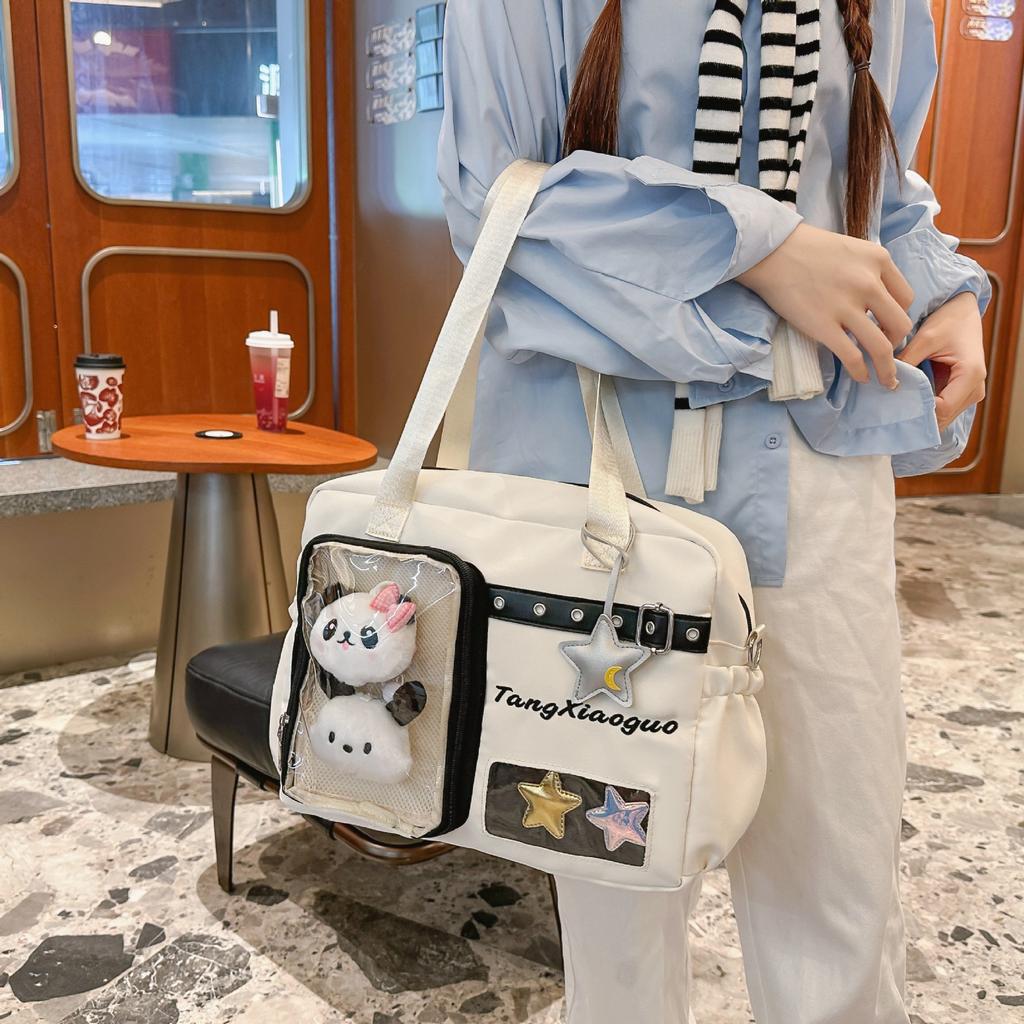 Schoolbag College style dual-purpose backpack Japanese ins cute large-capacity portable messenger bag versatile transparent bar pain bag