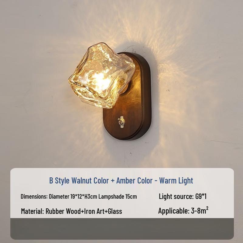 Wabi-sabi Walnut Wood & Amber Glass Table Lamp