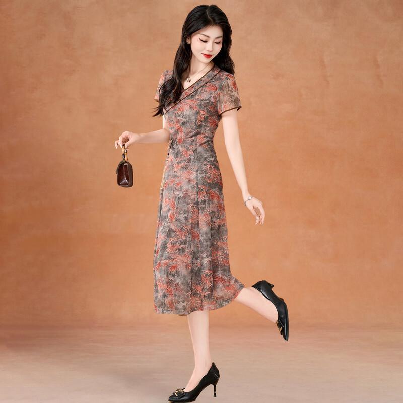 Women s Improved Cheongsam Dress with Ethnic Print 3XL