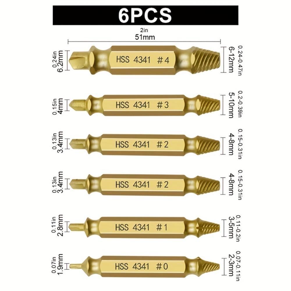 6dílná sada bitů pro odstraňování poškozených šroubů s kufříkem