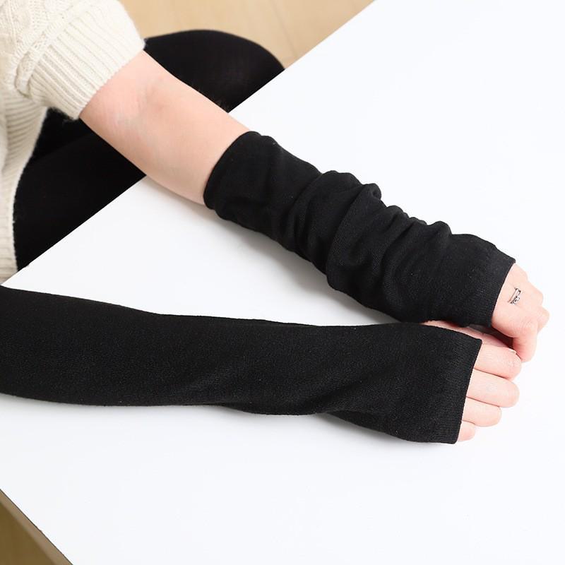 Korean Style Women's Long Fingerless Wool Gloves - Cute Half-Finger Design for Autumn and Winter
