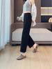 Korean Style High Waist Slimming Lace Trim Wide-Leg Pants for Women - Spring/Autumn Casual Nine-Point Length