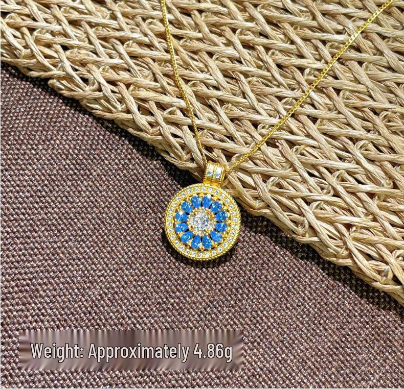 S925 Sterling Silver Lattice Compass Necklace with Cubic Zirconia and Rose Pendant In New Chinese Style