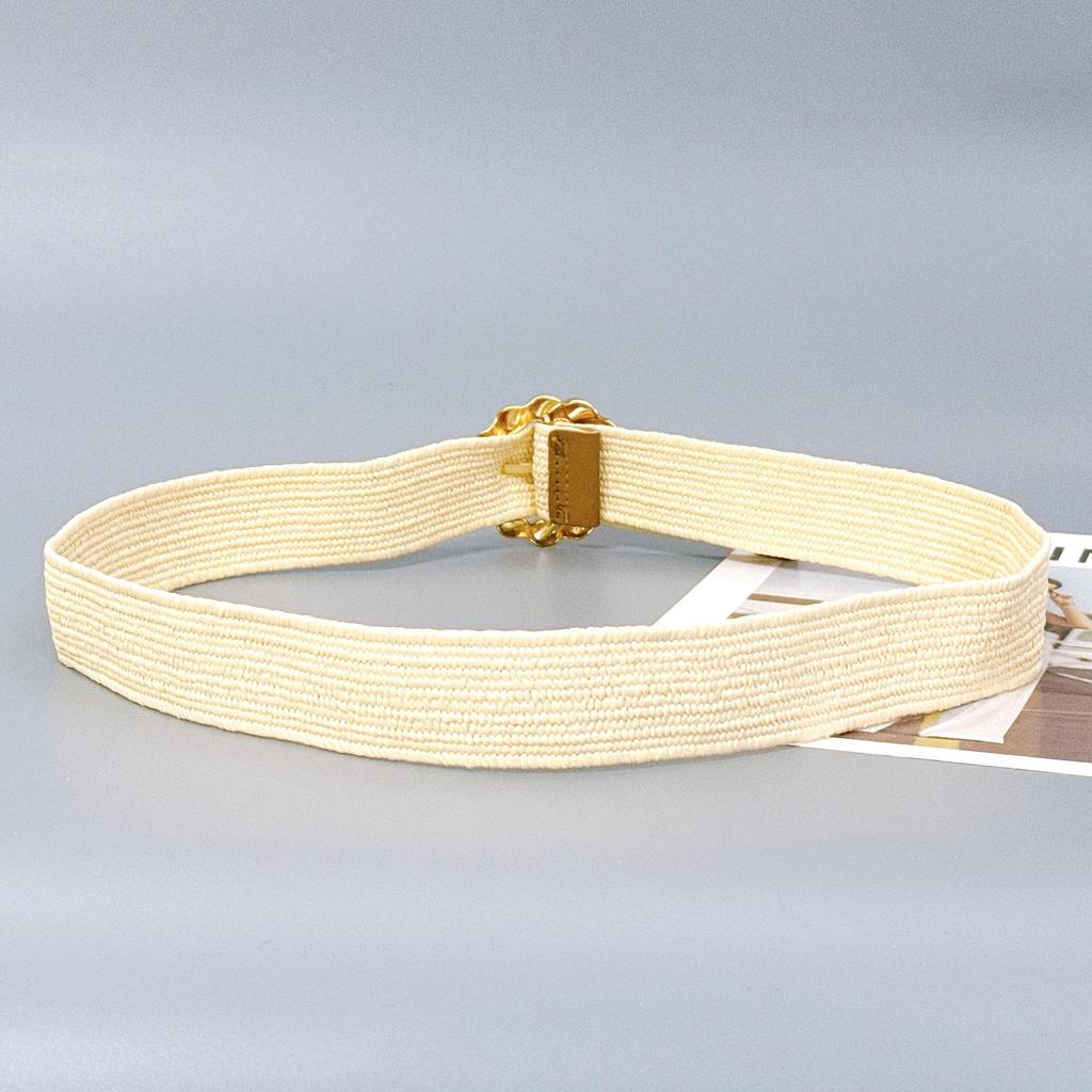 Chic Women's Woven Elastic Band Belt - Stylish PP Straw Waist Seal Accessory