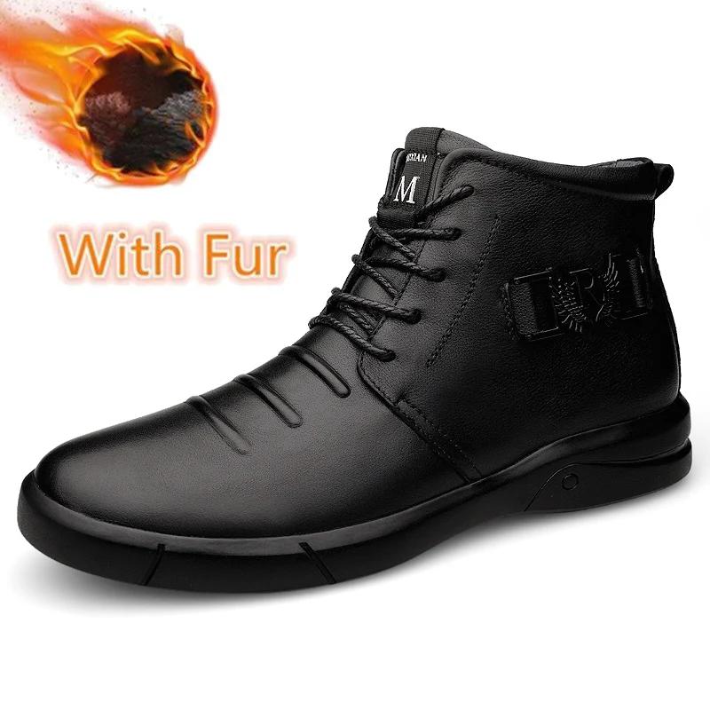 

Outdoor Warm Plush Fur Winter Boots for Men Luxury Brand Genuine Leather Snow Ankle Boots Retro Style Comfy Men Walking Boots 47