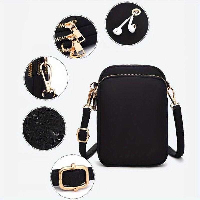Bolso Mini para Mujer Bandolera con Cremallera Bolso de Hombro Monedero para Teléfono Móvil Billetera Multifuncional Vertical Negro Bolsos Bandolera para Caminar