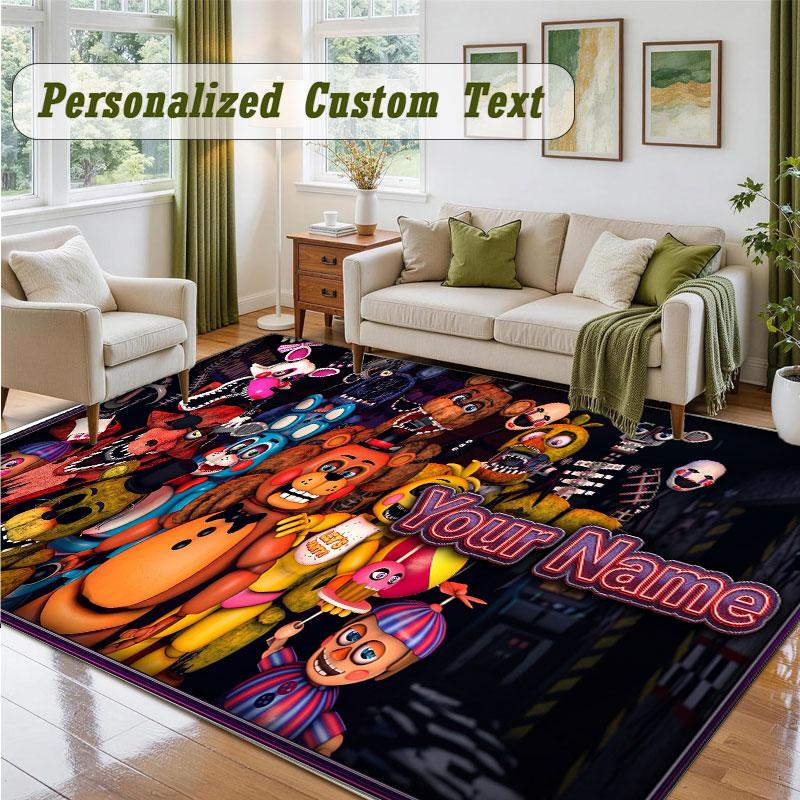 Crystal Velvet Square Rug Custom NameFive Nights at Freddy’s Pattern Non Slip Home Floor Decor Rug