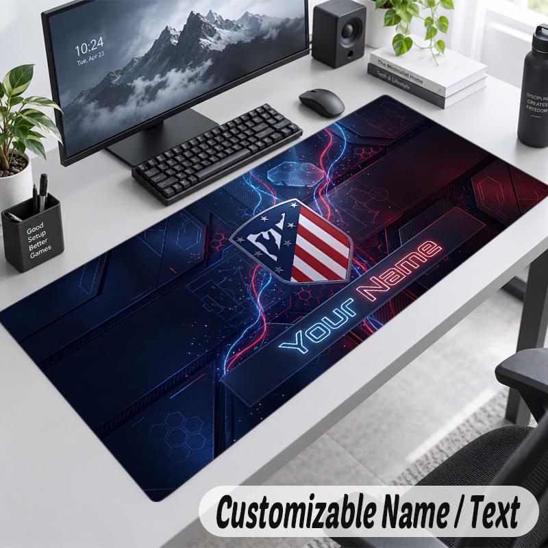 Custom Name Text Mouse Pad Atletico Madrid FC Personalized Desk Pad For Work And Gaming