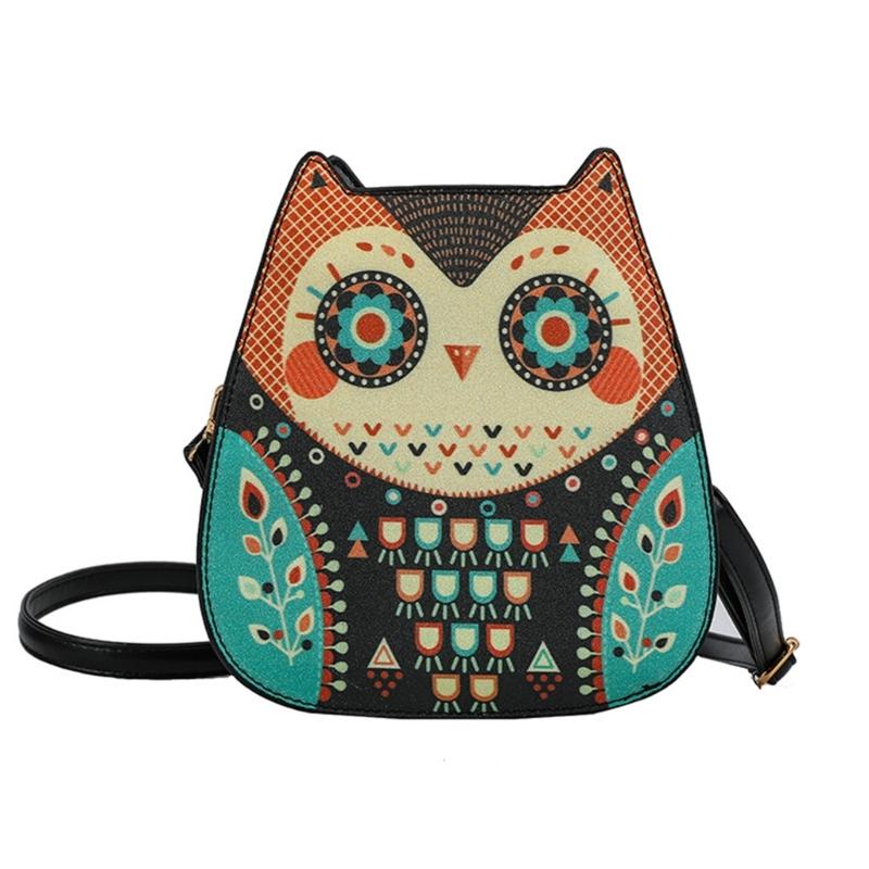 

Womens Cartoon Owl Shoulder Bag Girls PU Leather Crossbody Bag Small Square Bag Owl Shape Messenger Bag for Daily зелёный