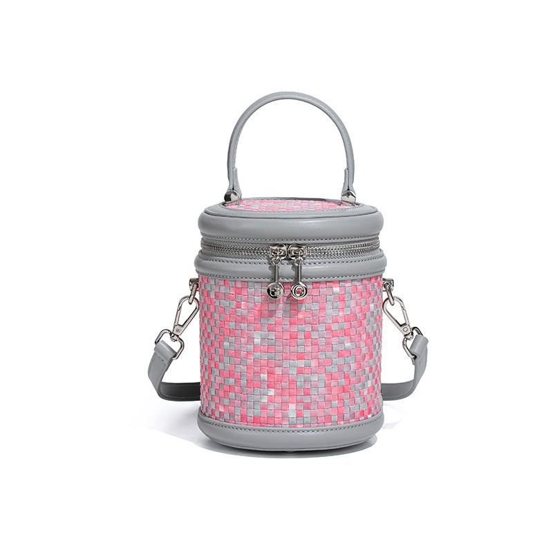

Light Luxury Bucket Bag Women s Washed Denim Contrasting Color Niche Design Fortune Woven Portable Cylinder