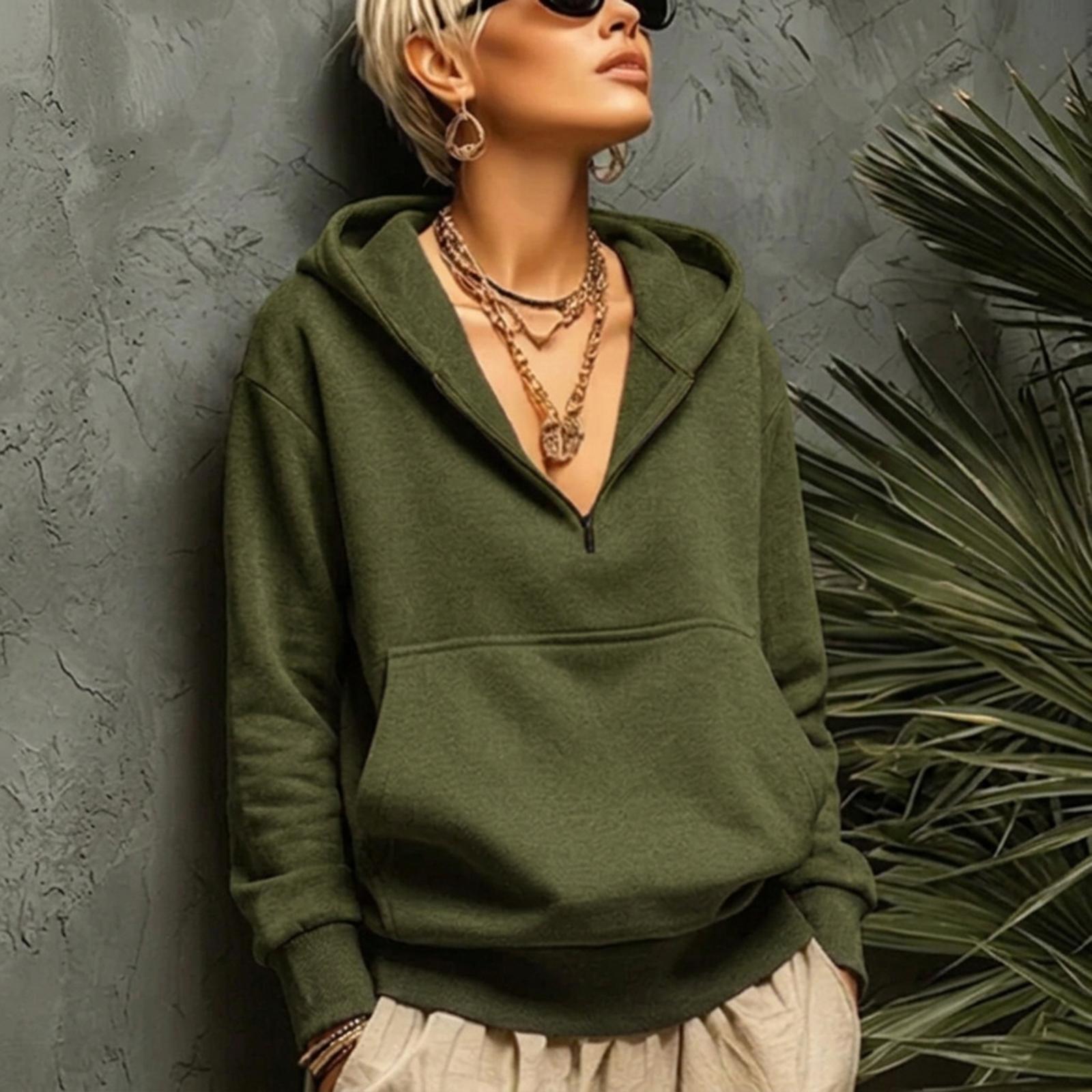 Women s Color Loose Fit Long Sleeve Pullover Hoodie Casual Sweatshirt L