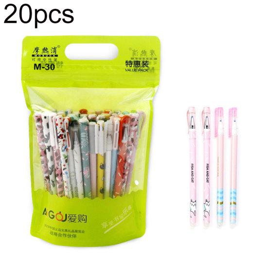 Lot de 10/20 stylos gel effaçables à encre noire et bleue, 0,35 mm, motif animal, papeterie scolaire