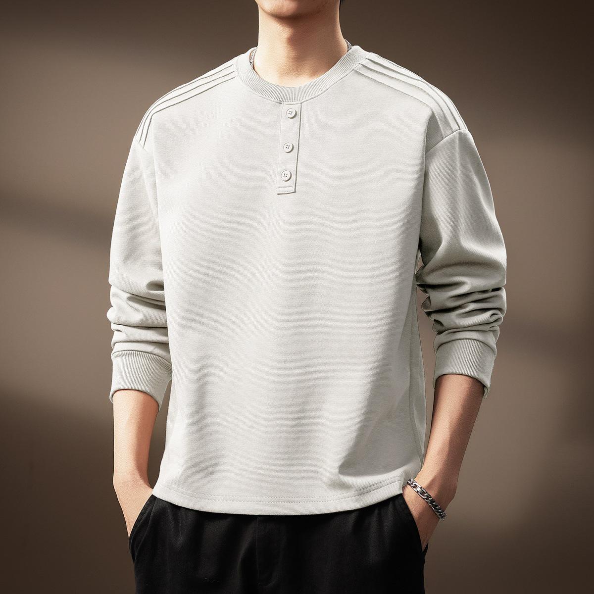 

Чоловічий худі з коміром-henley 300 г - Модний осінній плісирований лонгслів XL (140-160 jin)