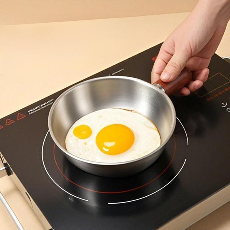 Stainless Steel Small Pot Bowl Walnut Wood Handle Salad Yogurt Bowl Breakfast Cooking Tool Multi-Function Cooking Kitchen Bowl