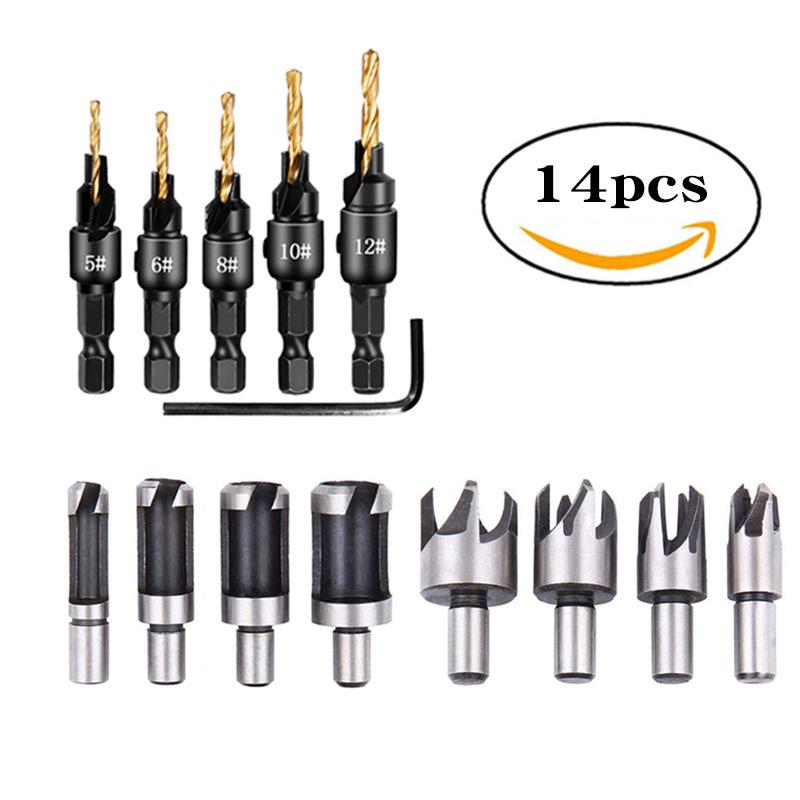 Titanium-Plated Hex Handle Cork Drill & Countersink Bit Set