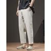 Summer Thin 100% Pure Linen Pants for Men, Loose Straight Cotton-Linen Cropped Pants, Export Men's Casual Long Pants