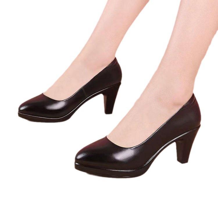 Leather Shoes Small Pointed Soft Leather Comfortable Single Shoes Spring Women's Professional Clothing Breathable Shallow Mouth Women's Shoes