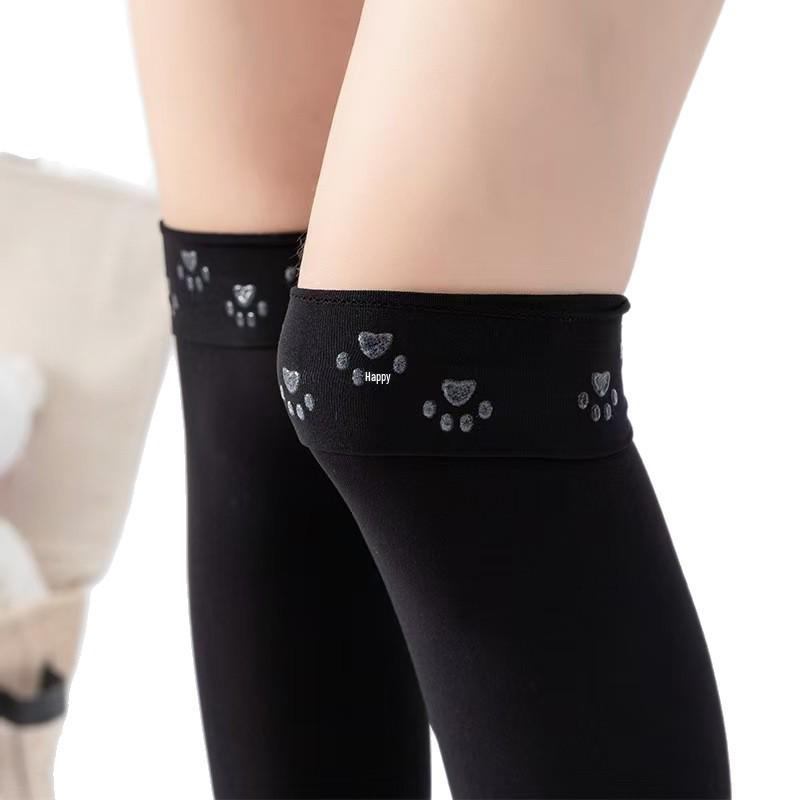 Black and White Cat Paw Over-the-Knee Non-Slip Women's High Socks for Spring and Summer