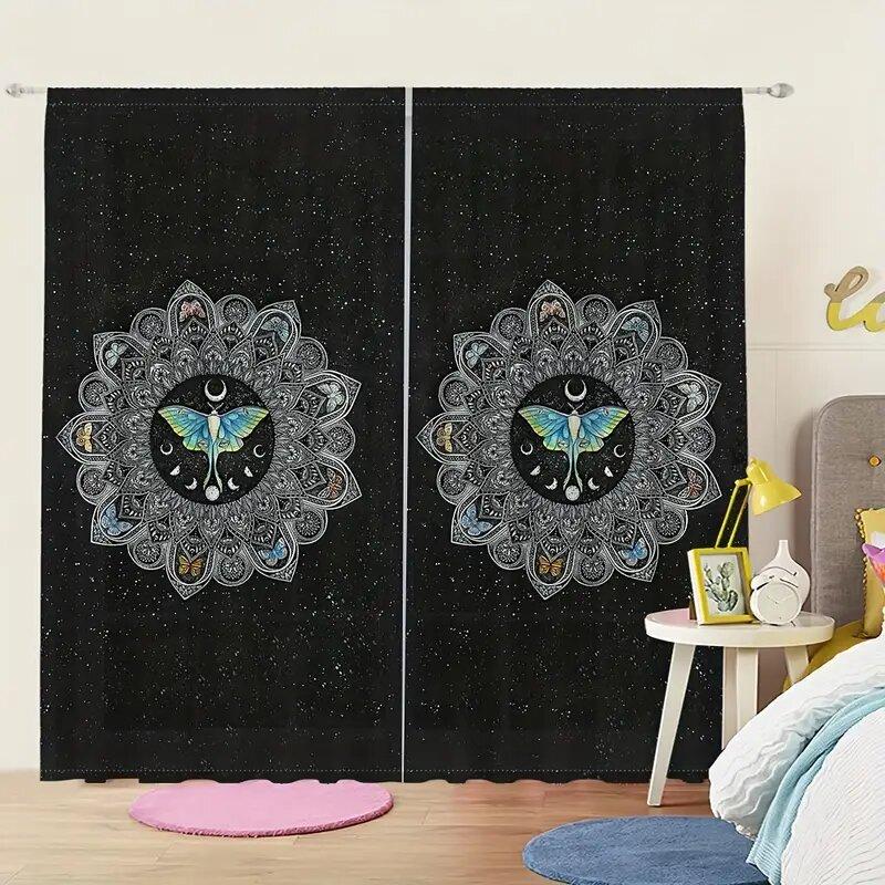 Set Of 2 Colorful Mandala Butterfly Pattern Printed Curtains Window Decorations Home Room Made Polyester