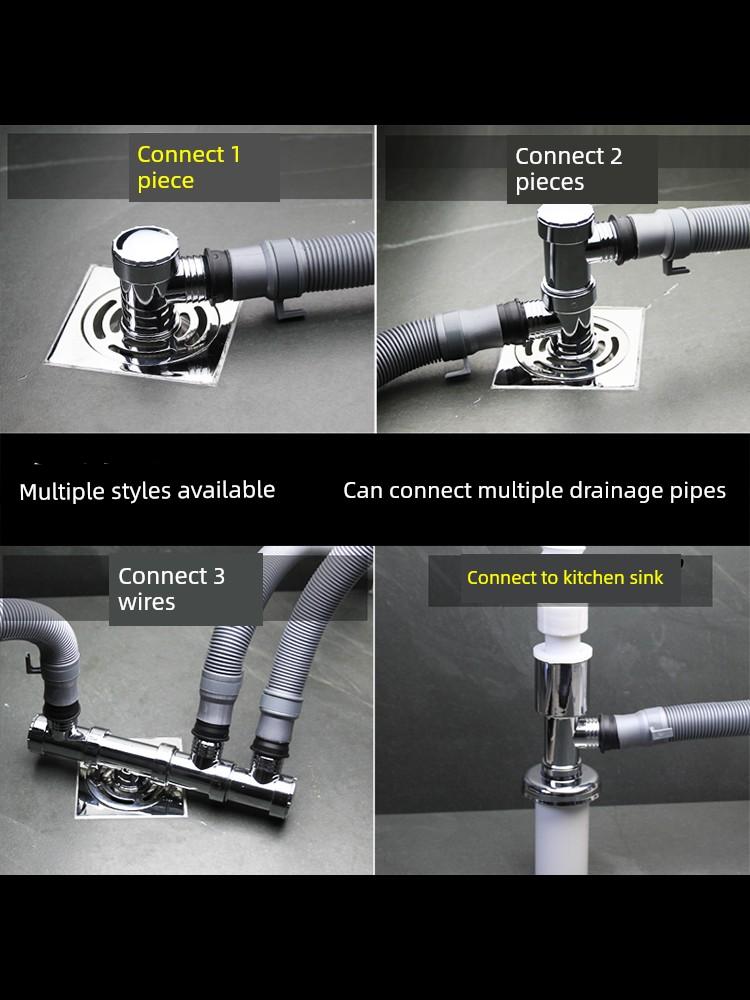 Washing Machine Drain Pipe Floor Drain Connector Anti-Odor Cover Reverse Pipe Three-Way Dual-Purpose Drain Pipe Special Connector Anti-Overflow