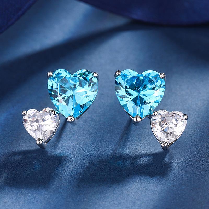 Jewelry Copper Bottom Gold-Plated Simulation Color Treasure Heart-Shaped Pendant Earrings Versatile Set Women 15 * 15-9 * 9