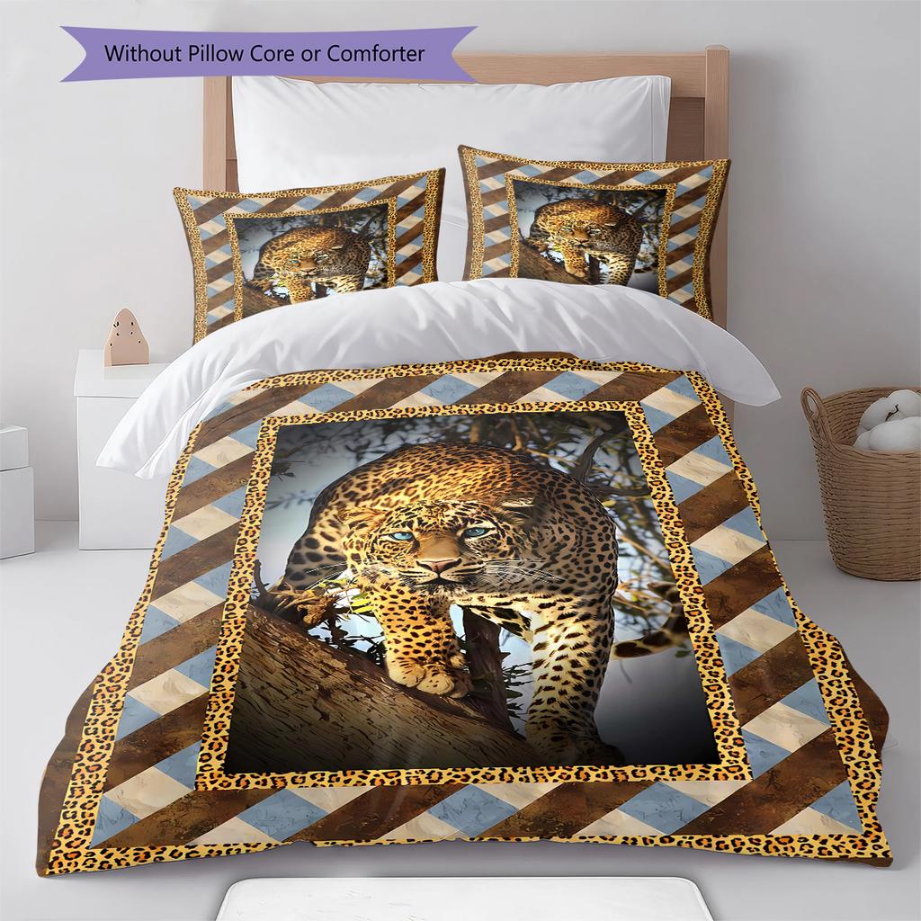 Lepoard Puzzle Pattern Bedding Quilt Set Quilt Cover Pillowcase Home Decoration Birthday Gift (1 * Duvet Cover + 2 * Pillowcase, Without Core)