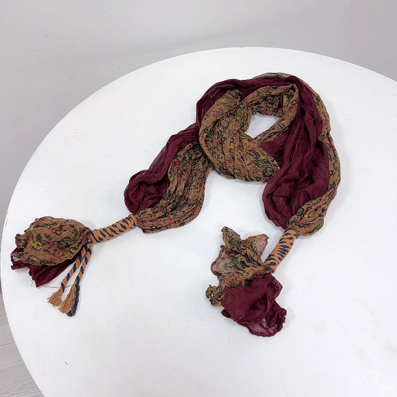 Retro Pleated Color Matching Gradual Change Scarf Soft Versatile Slender Silk Scarf Women'S Warm Neck Scarf Shawl