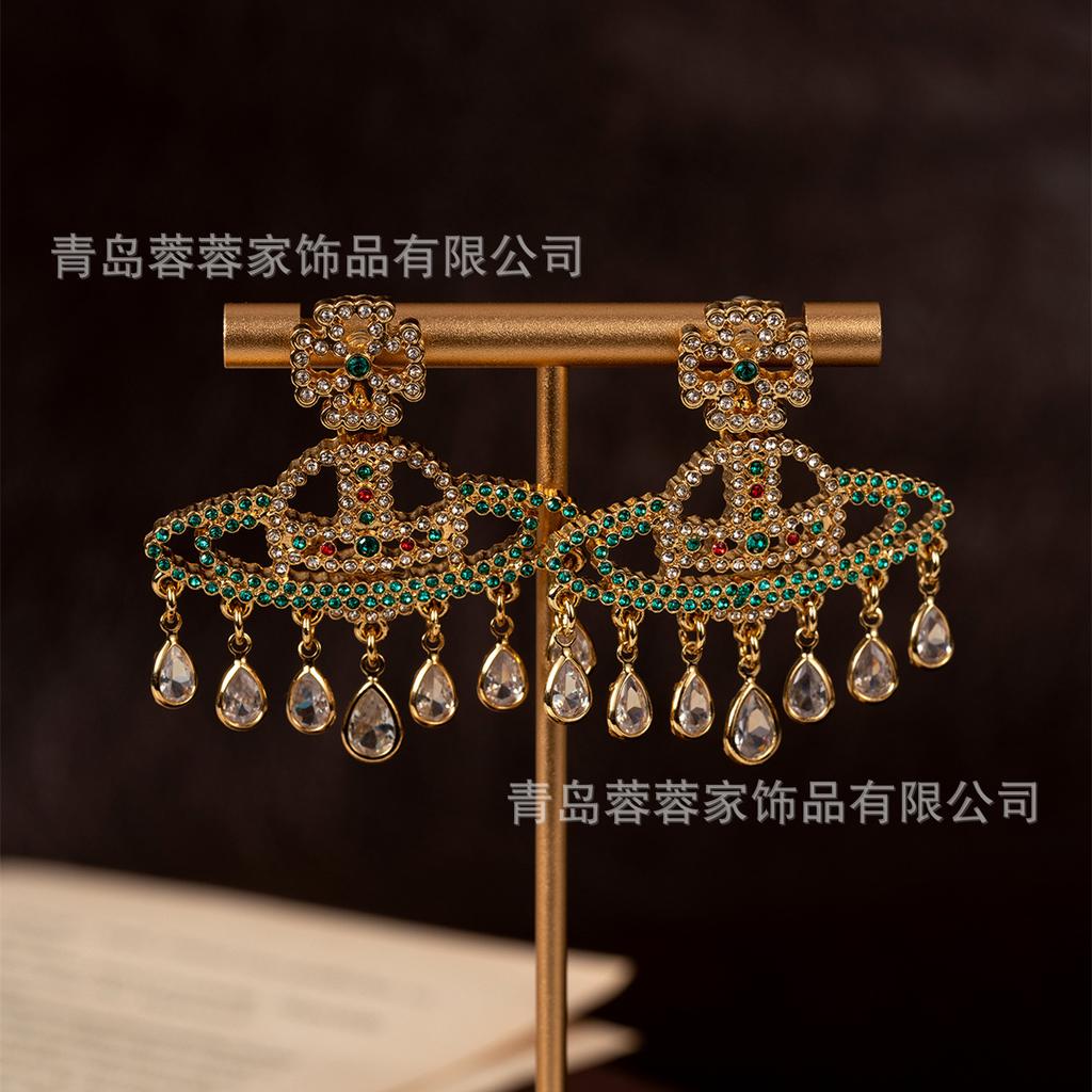 Cross Border Medieval Style Saturn Pearl Necklace Queen Dowager Vivian Waterdrop Tassel Vintage Earrings