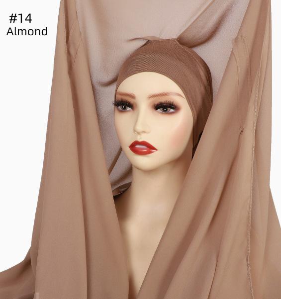 Chiffon Hijab with Magnetic Buckle Solid Color Woman Muslim Hijab Scarf Islamic Turban Fashion Headband Shawl